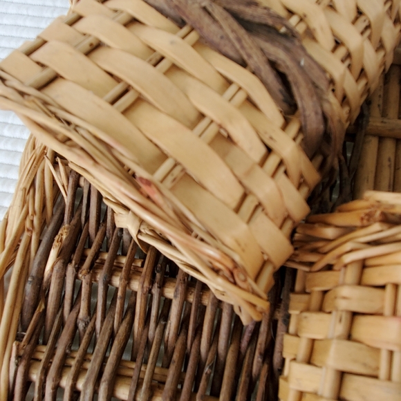 Rattan Wicker Wall Pocket Hanger Pot 17.5x11.5 Oval Beige Brown Basket Vintage - Picture 11 of 11